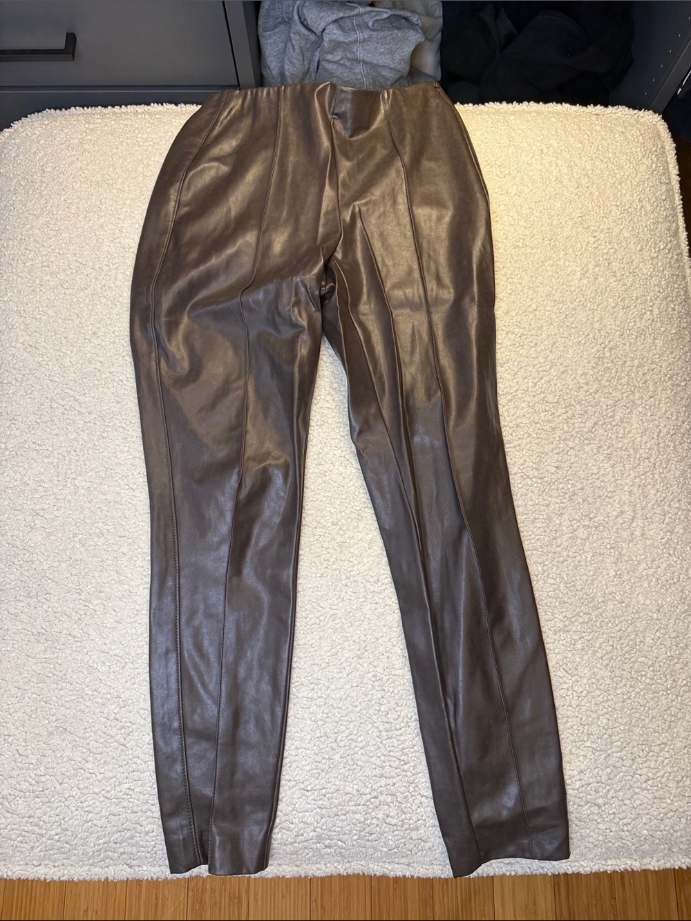 Aritzia Chocolate Brown Faux Leather Tapered Pants